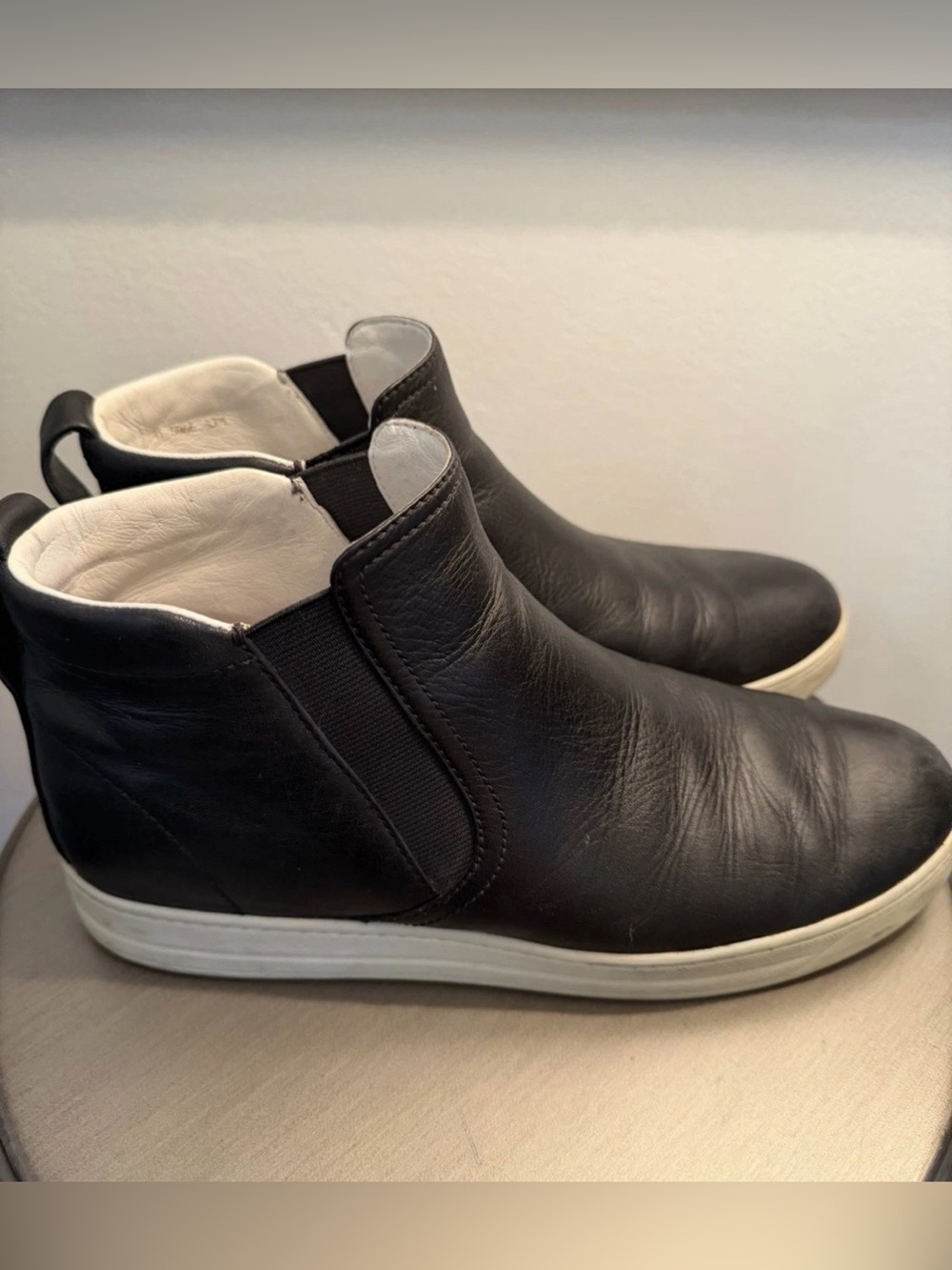 Prada Sport Leather Slip On Chelsea Sneaker Black Boot 38.5 Fits 8 USA